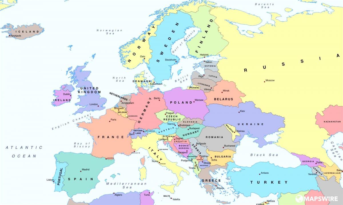 خريطة أوروبا توضح النمسا
